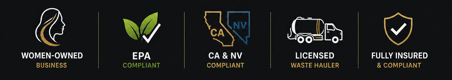 women own business, EPA, CDFA, and waste hauler compliant certifications