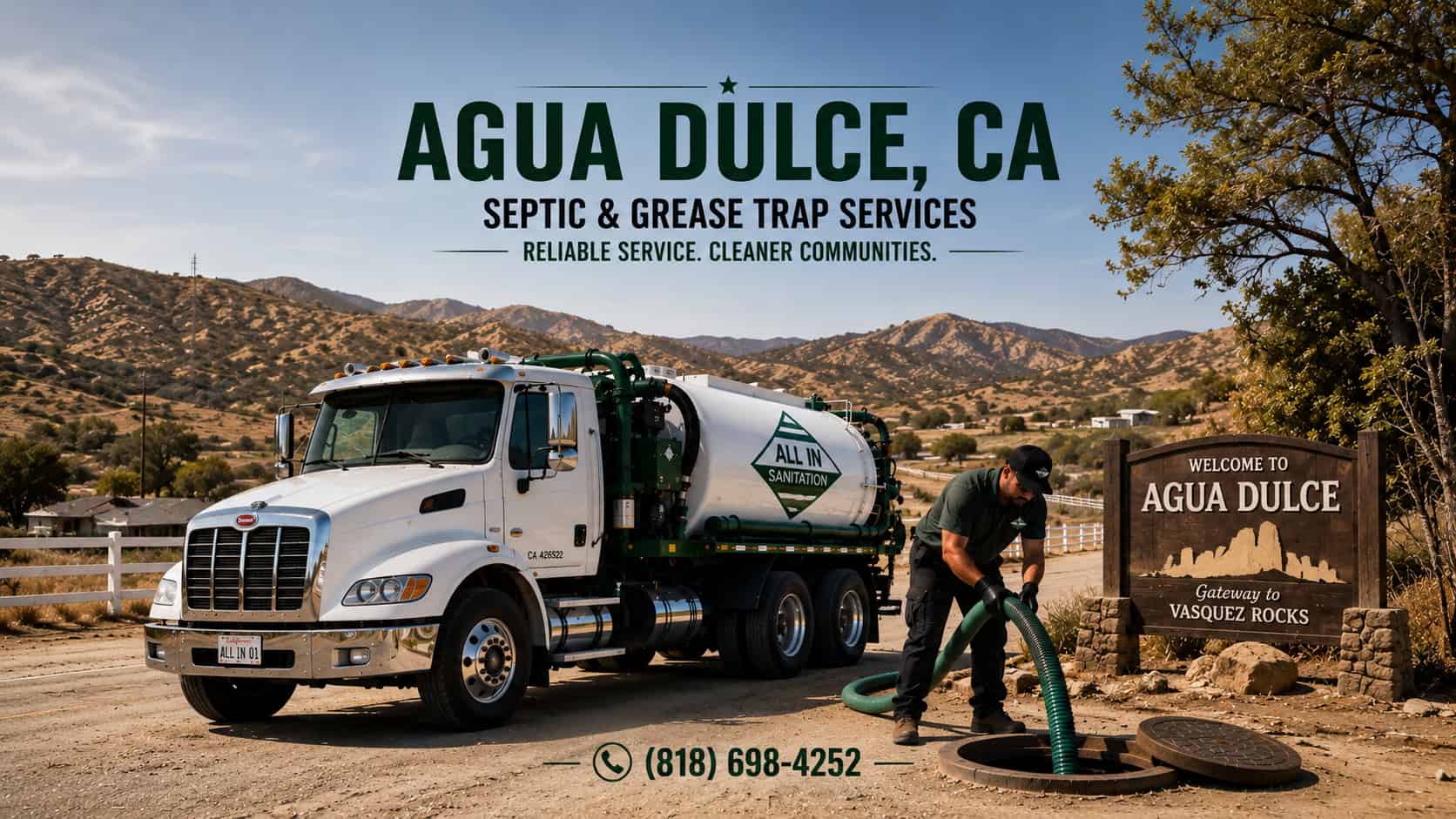 septic grease pumping truck auga dulce, CA